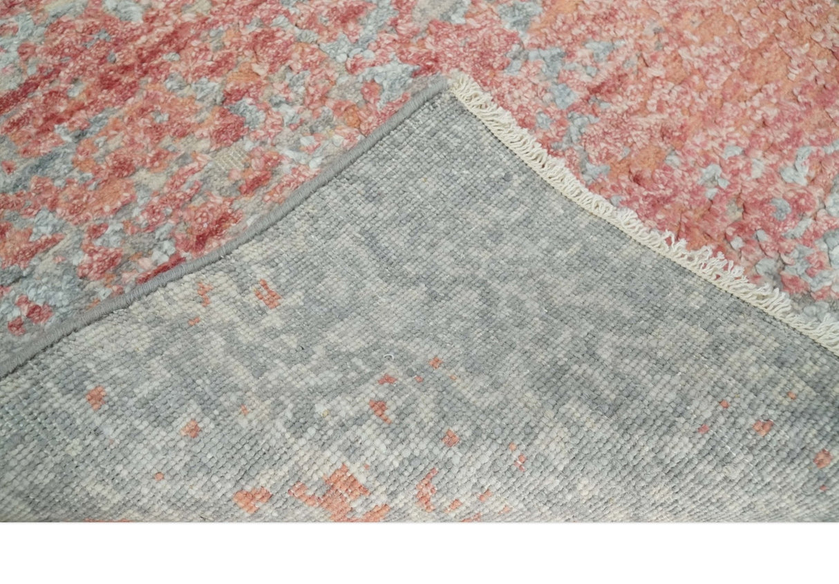 2x4 Modern Abstract Peach and Gray Bamboo Silk Hand Knotted Rug