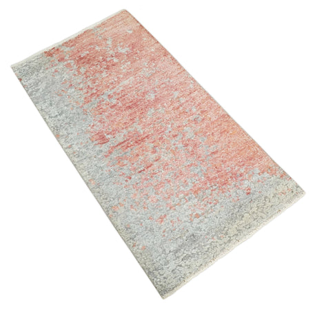2x4 Modern Abstract Peach and Gray Bamboo Silk Hand Knotted Rug