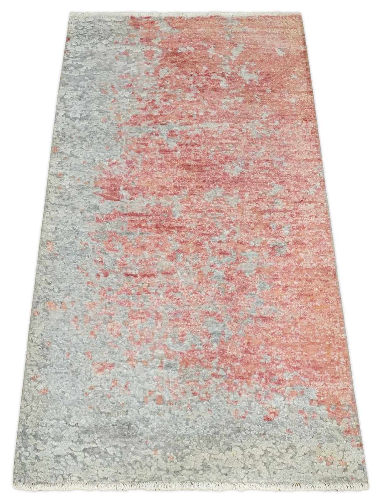 2x4 Modern Abstract Peach and Gray Bamboo Silk Hand Knotted Rug