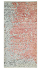 2x4 Modern Abstract Peach and Gray Bamboo Silk Hand Knotted Rug