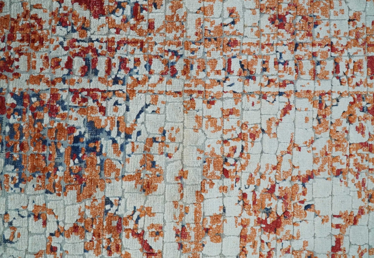 2x4 Modern Abstract Rust and Ivory Hand Loom Art Silk Rug