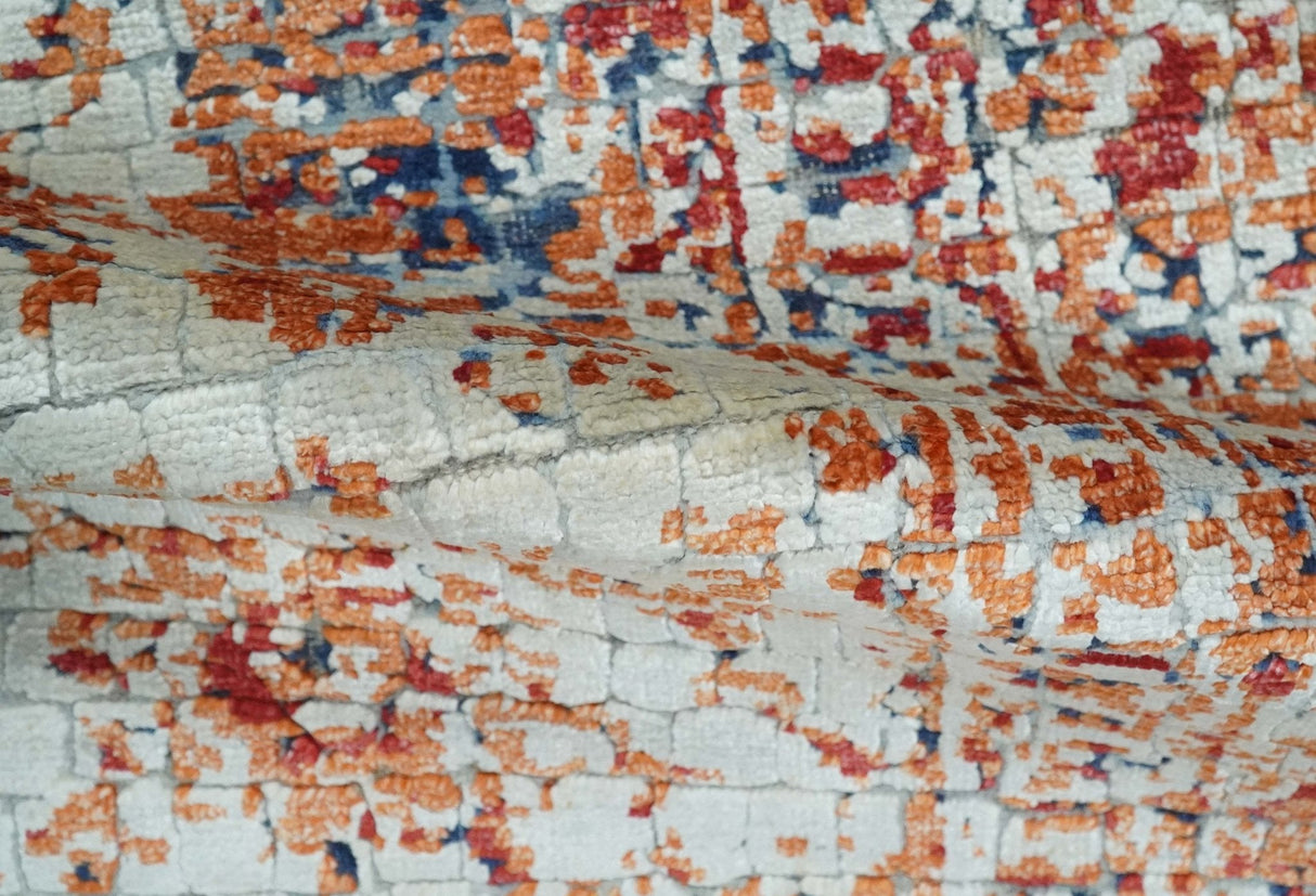 2x4 Modern Abstract Rust and Ivory Hand Loom Art Silk Rug