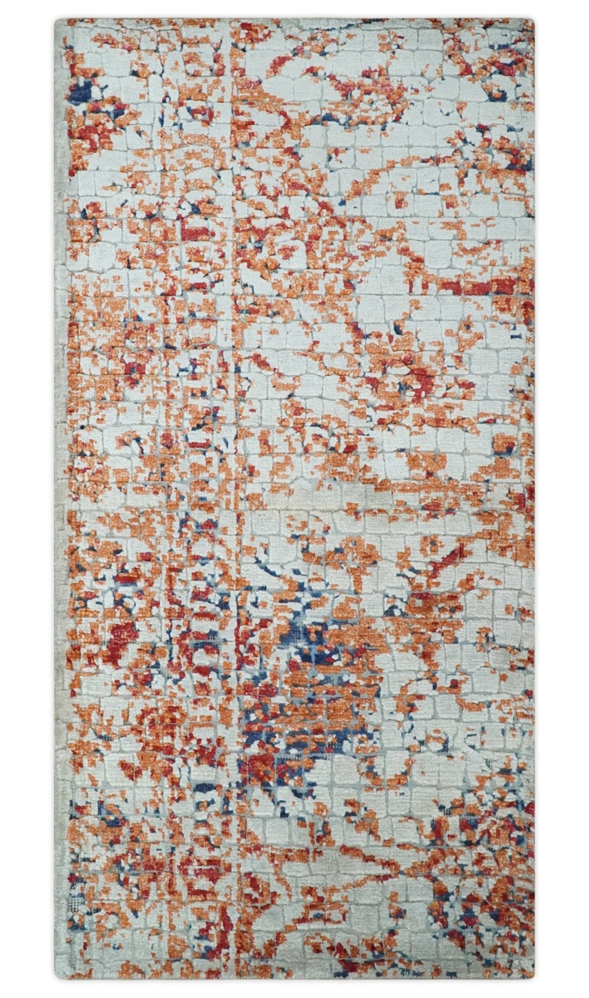 2x4 Modern Abstract Peach and Ivory Art Silk Rug| N8224-Area Rug-Parc Decor