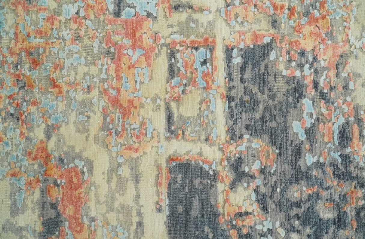 2x4 Modern Abstract Peach, Gray, Ivory and Blue Rug made with Art Silk| N3924-Area Rug-Parc Decor