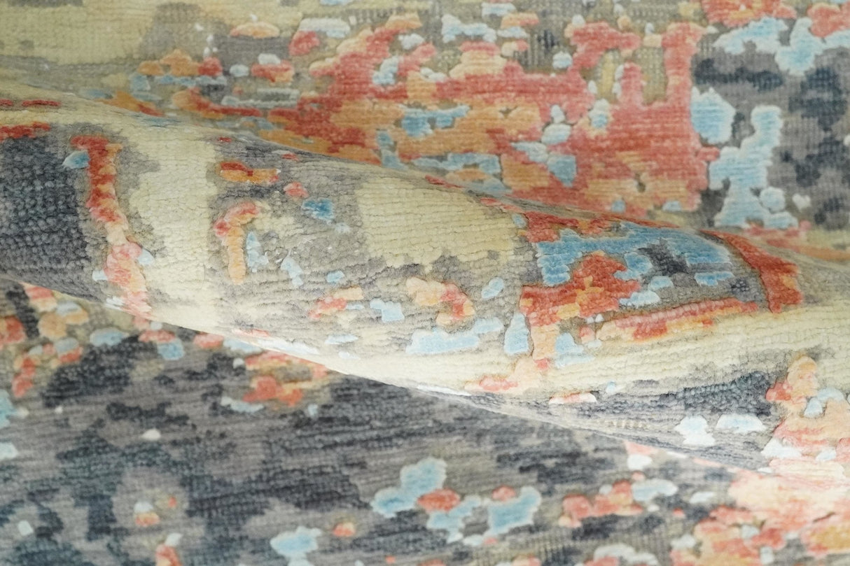 2x4 Modern Abstract Peach, Gray, Ivory and Blue Rug made with Art Silk| N3924-Area Rug-Parc Decor