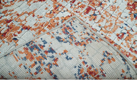 2x4 Modern Abstract Rust and Ivory Hand Loom Art Silk Rug