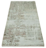 2x4 Modern Abstract Silver, Beige and Peach Rug made with Art Silk| N2124-Area Rug-Parc Decor