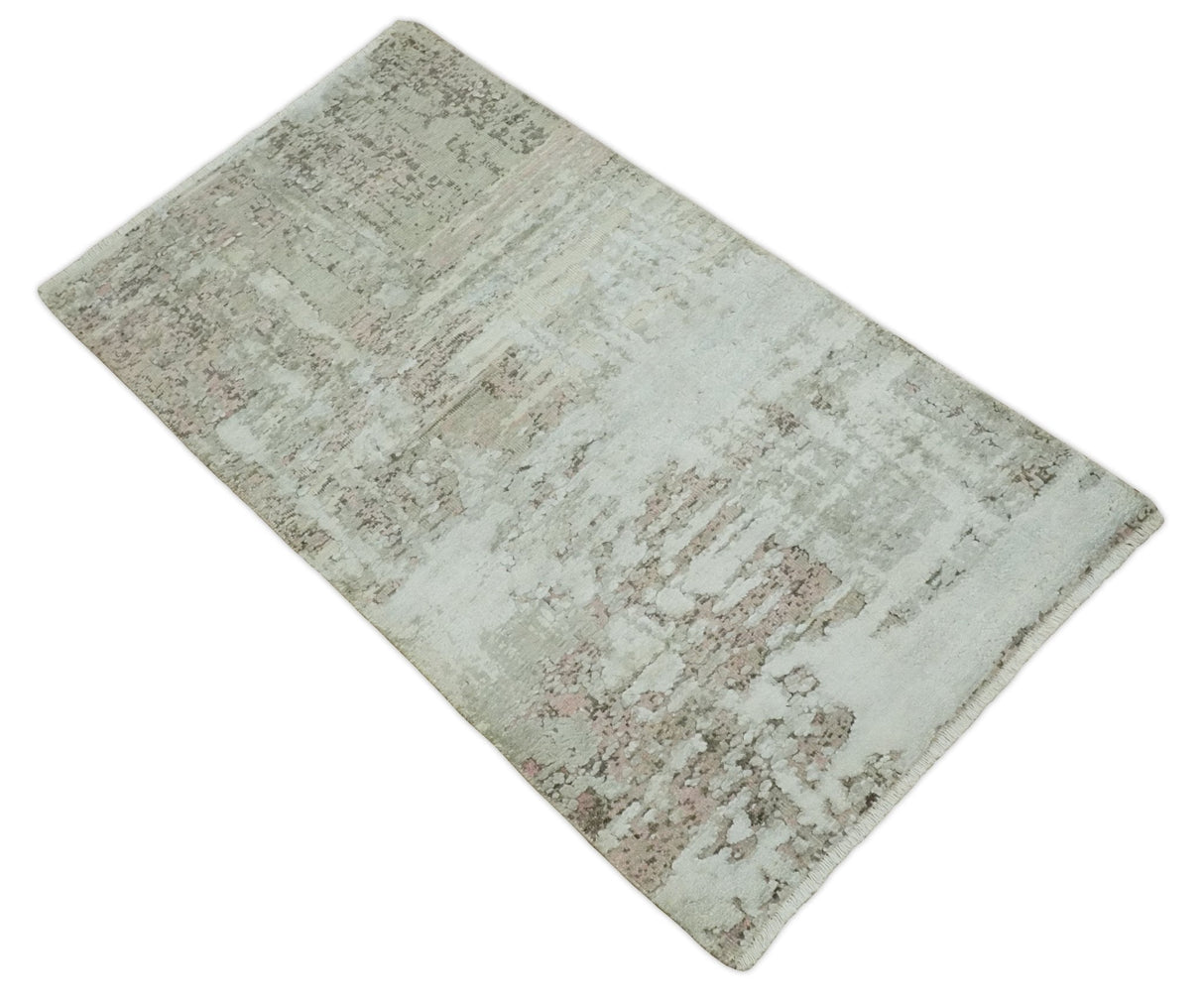 2x4 Modern Abstract Silver, Beige and Peach Rug made with Art Silk| N2124-Area Rug-Parc Decor