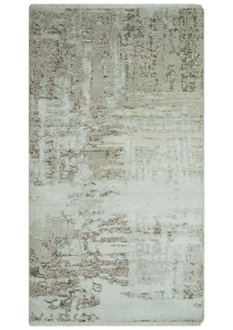 2x4 Modern Abstract Silver, Beige and Peach Rug made with Art Silk| N2124-Area Rug-Parc Decor