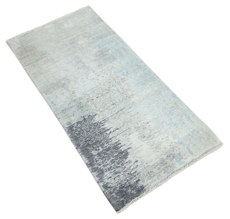 2x4 Modern Abstract Silver Hand Knotted Bamboo Silk Rug