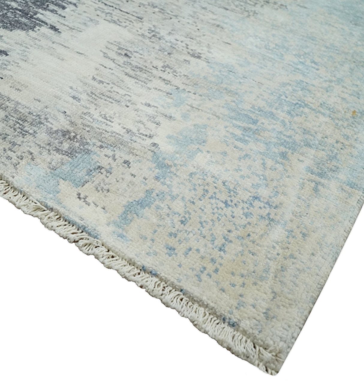 2x4 Modern Abstract Silver Hand Knotted Bamboo Silk Rug