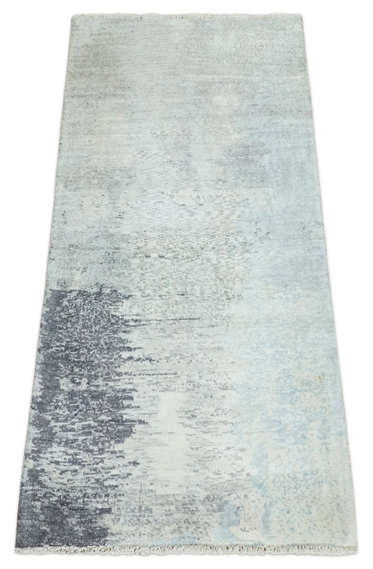 2x4 Modern Abstract Silver Hand Knotted Bamboo Silk Rug