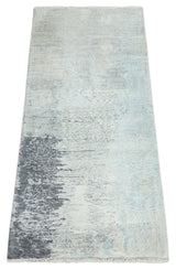 2x4 Modern Abstract Silver Hand Knotted Bamboo Silk Rug