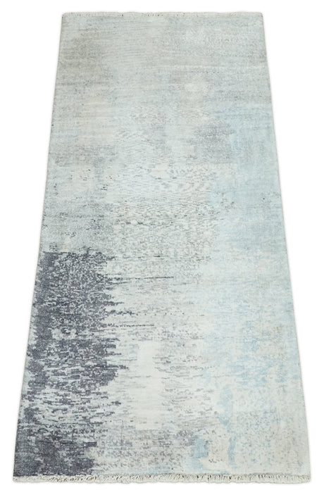 2x4 Modern Abstract Silver Hand Knotted Bamboo Silk Rug