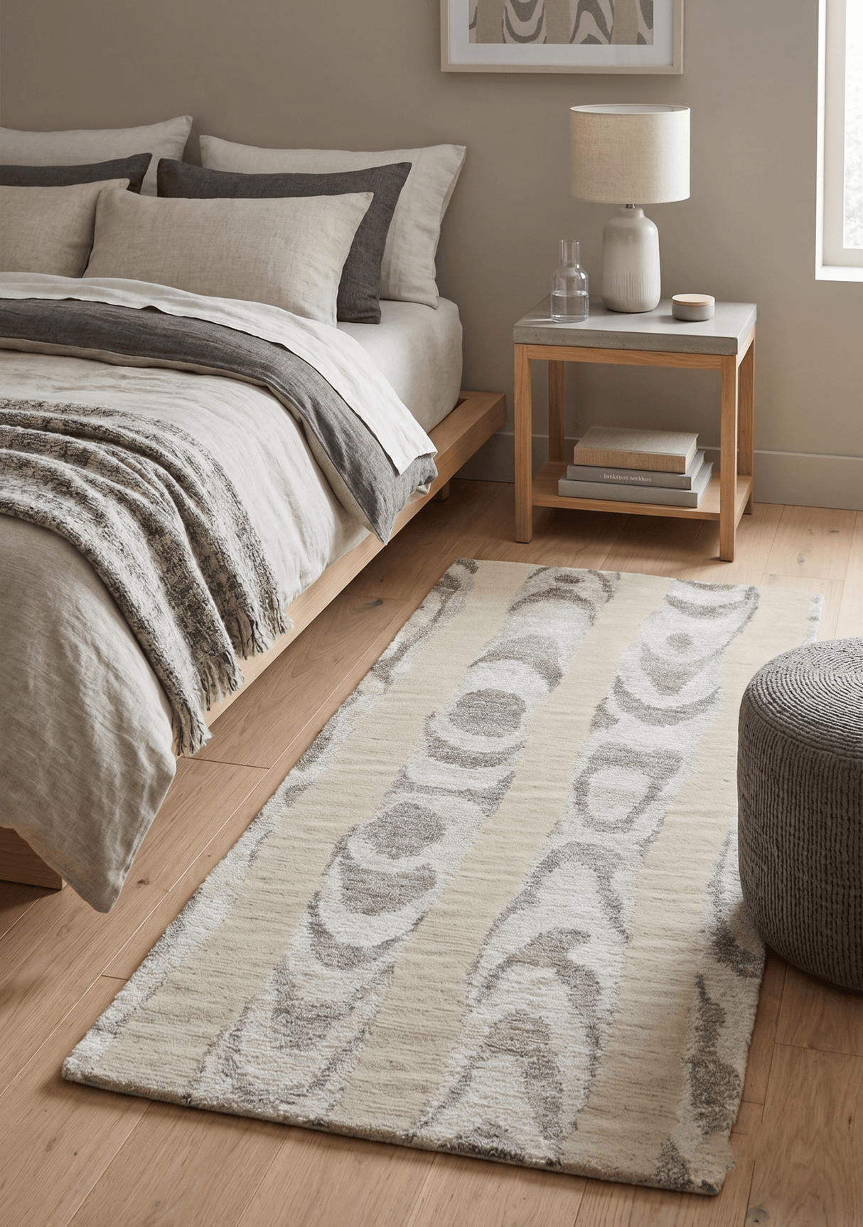 2x4 Modern Beige and Gray Wool and Silk Hand Knotted Rug
