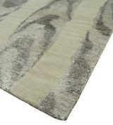 2x4 Modern Beige and Gray Wool and Silk Hand Knotted Rug