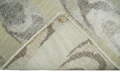 2x4 Modern Beige and Gray Wool and Silk Hand Knotted Rug