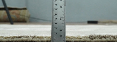 2x4 Modern Beige and Gray Wool and Silk Hand Knotted Rug