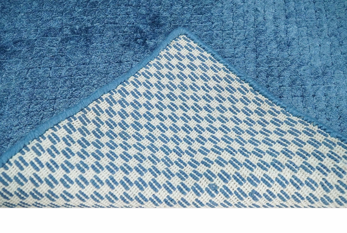 2x4 Modern Geometrical Cross Square Hand Made Blue Art silk Area Rug | N4724-Area Rug-Parc Decor