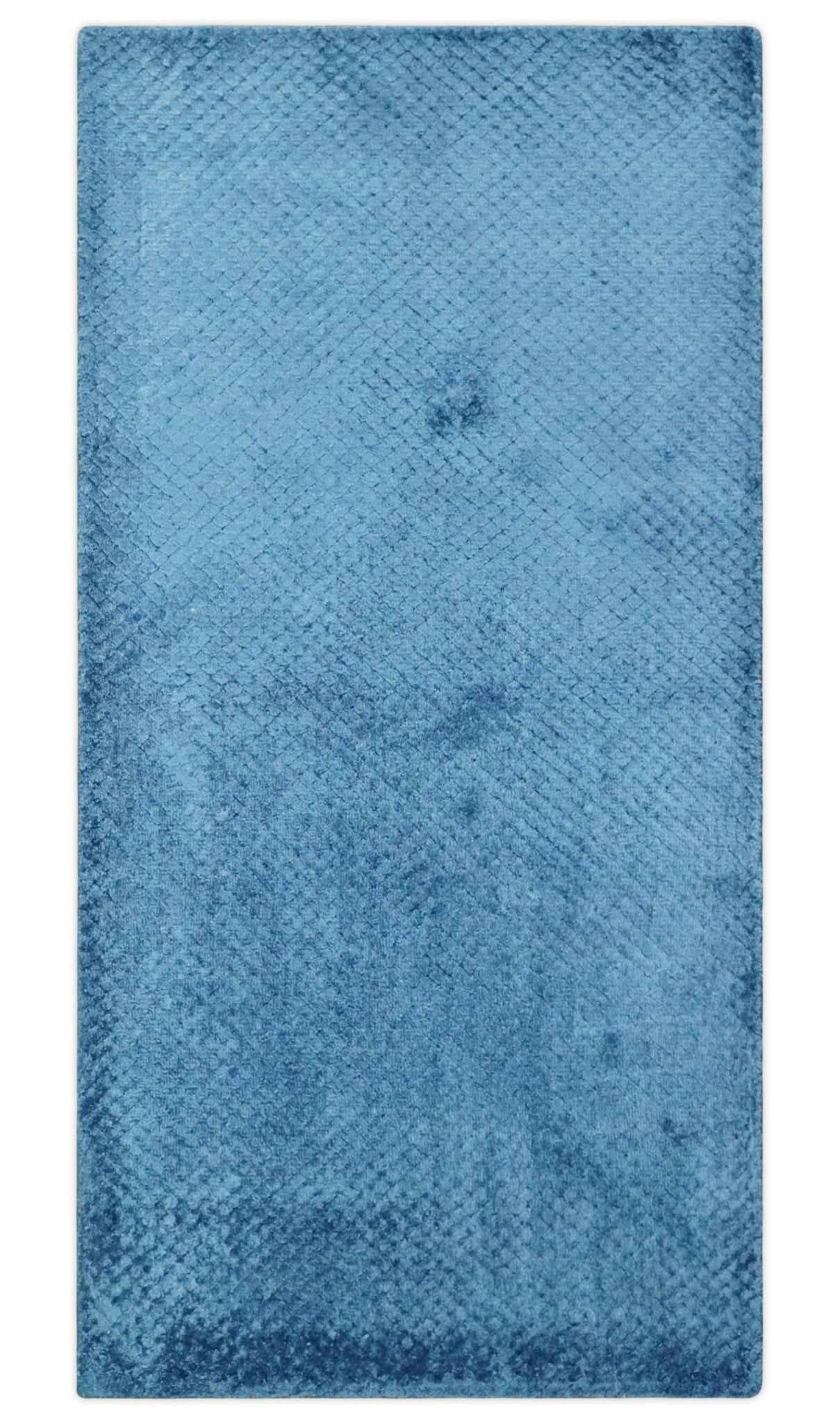 2x4 Modern Geometrical Cross Square Hand Made Blue Art silk Area Rug | N4724-Area Rug-Parc Decor