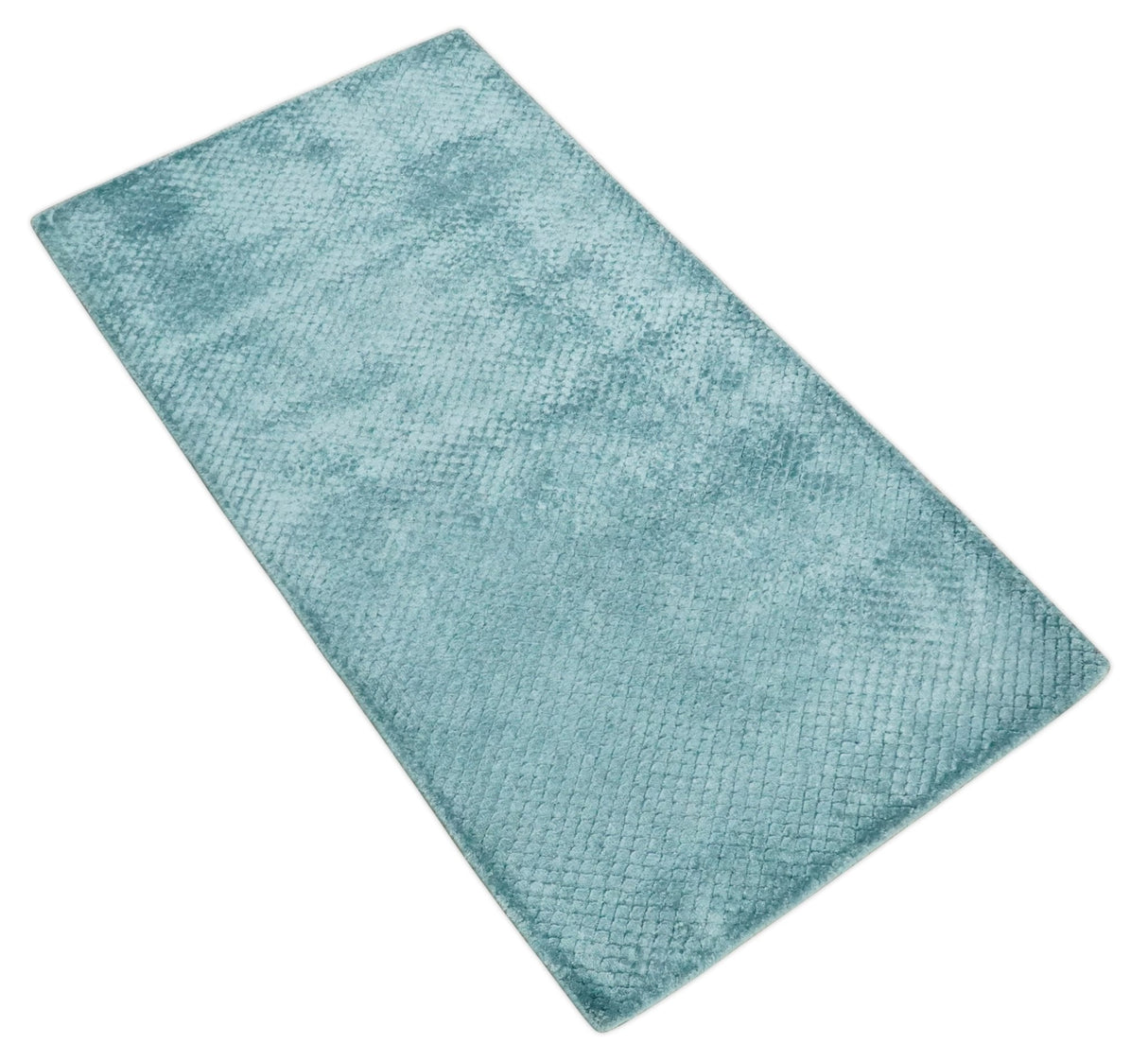 2x4 Modern Geometrical Hand Made Blue Art silk Area Rug