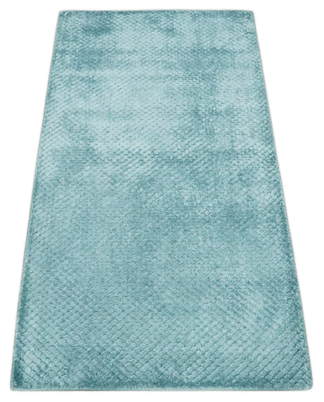 2x4 Modern Geometrical Hand Made Blue Art silk Area Rug