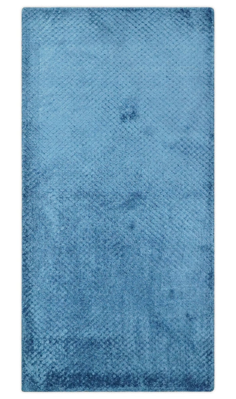 2x4 Modern Geometrical Hand Made Blue Art silk Area Rug