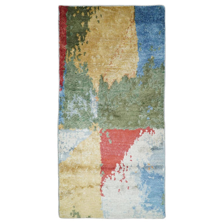 2x4 Modern Multicolor Wool and Silk Hand Knotted Rug| N624-Area Rug-Parc Decor