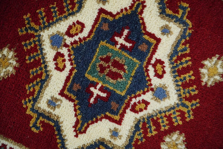 2x7 Hand Knotted Antique Kazak Runner Blue and Rust Traditional Tribal Armenian Rug | KZA1-Area Rug-Parc Decor