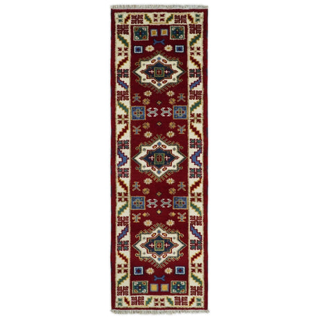 2x7 Hand Knotted Antique Kazak Runner Blue and Rust Traditional Tribal Armenian Rug | KZA1-Area Rug-Parc Decor