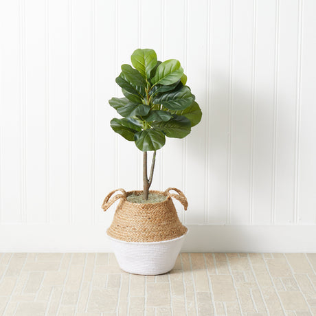3' Artificial Fiddle Leaf Fig Tree with Handmade Cotton & Jute Woven Basket DIY Kit-Parc Decor
