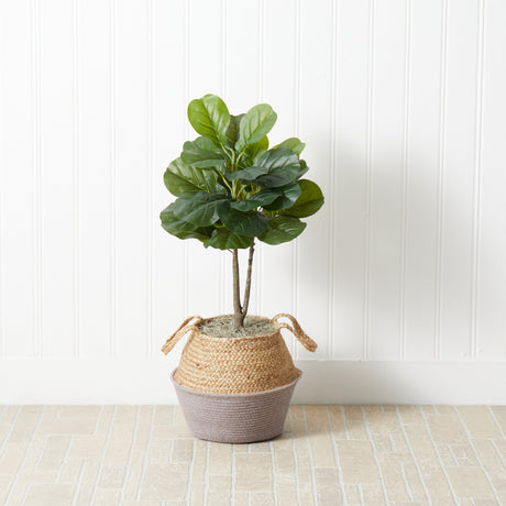 3' Artificial Fiddle Leaf Fig Tree with Handmade Cotton & Jute Woven Basket DIY Kit-Parc Decor