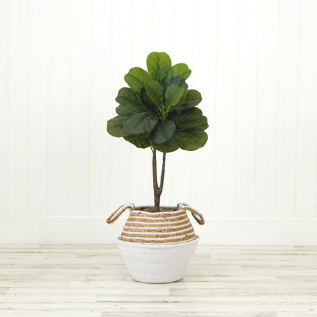 3' Artificial Fiddle Leaf Fig Tree with Handmade Cotton & Jute Woven Basket DIY Kit-Parc Decor