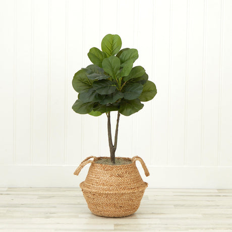 3' Artificial Fiddle Leaf Fig Tree with Handmade Cotton & Jute Woven Basket DIY Kit-Parc Decor