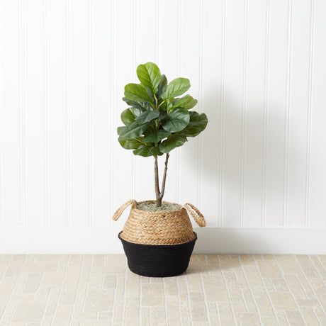 3' Artificial Fiddle Leaf Fig Tree with Handmade Cotton & Jute Woven Basket DIY Kit-Parc Decor