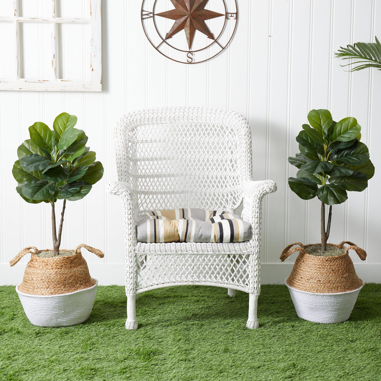 3’ Artificial Fiddle Leaf Fig Tree with Handmade Cotton & Jute Woven Planter DIY Kit - Set of 2-Parc Decor