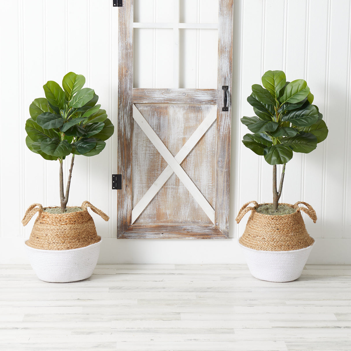 3’ Artificial Fiddle Leaf Fig Tree with Handmade Cotton & Jute Woven Planter DIY Kit - Set of 2-Parc Decor