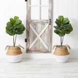 3’ Artificial Fiddle Leaf Fig Tree with Handmade Cotton & Jute Woven Planter DIY Kit - Set of 2-Parc Decor