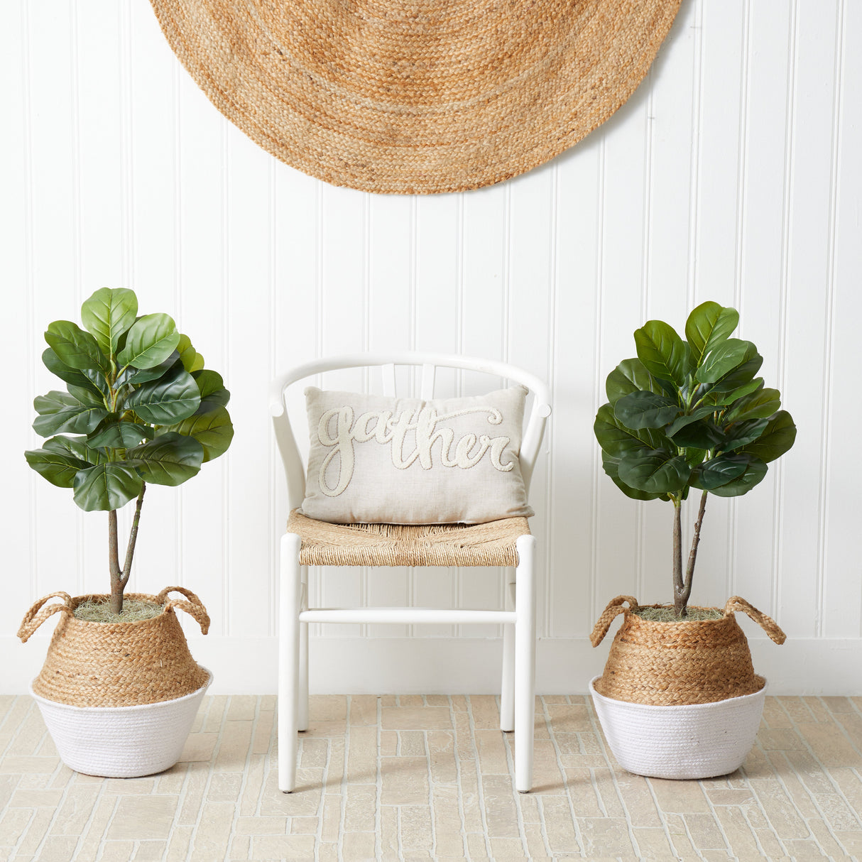3’ Artificial Fiddle Leaf Fig Tree with Handmade Cotton & Jute Woven Planter DIY Kit - Set of 2-Parc Decor