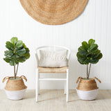 3’ Artificial Fiddle Leaf Fig Tree with Handmade Cotton & Jute Woven Planter DIY Kit - Set of 2-Parc Decor