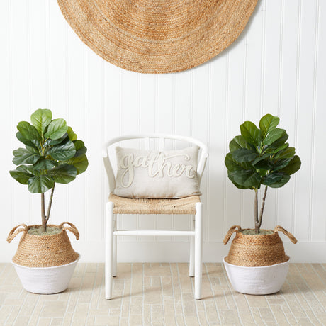 3’ Artificial Fiddle Leaf Fig Tree with Handmade Cotton & Jute Woven Planter DIY Kit - Set of 2-Parc Decor