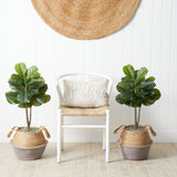 3’ Artificial Fiddle Leaf Fig Tree with Handmade Cotton & Jute Woven Planter DIY Kit - Set of 2-Parc Decor
