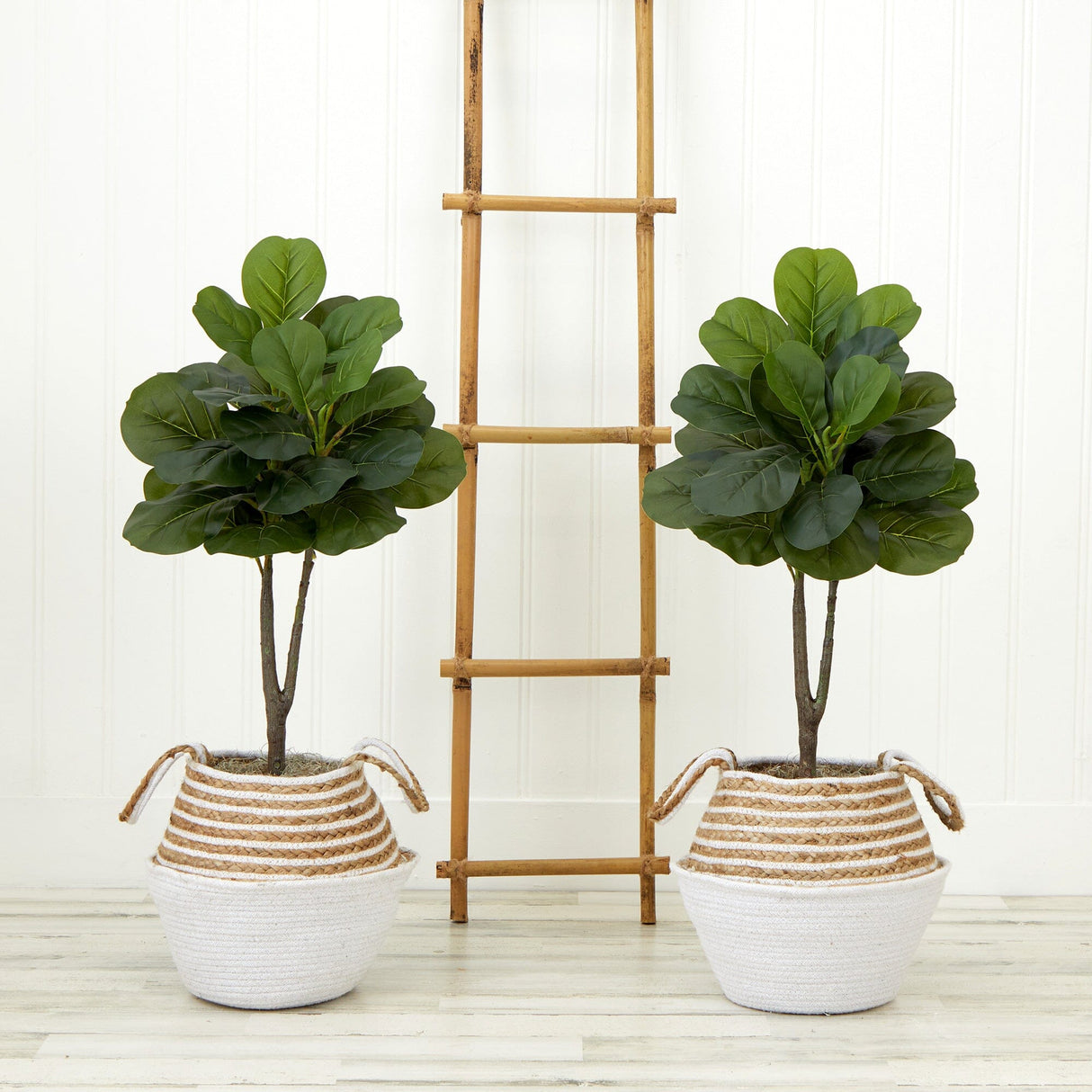 3’ Artificial Fiddle Leaf Fig Tree with Handmade Cotton & Jute Woven Planter DIY Kit - Set of 2-Parc Decor