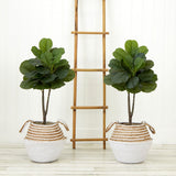 3’ Artificial Fiddle Leaf Fig Tree with Handmade Cotton & Jute Woven Planter DIY Kit - Set of 2-Parc Decor