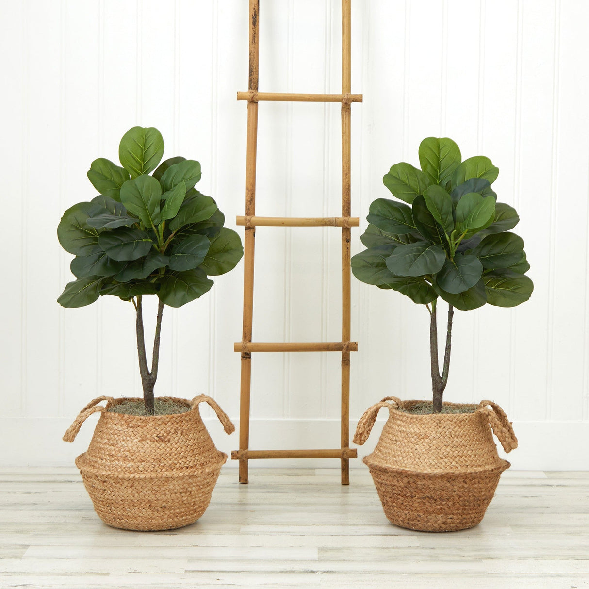 3’ Artificial Fiddle Leaf Fig Tree with Handmade Cotton & Jute Woven Planter DIY Kit - Set of 2-Parc Decor