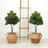 3’ Artificial Fiddle Leaf Fig Tree with Handmade Cotton & Jute Woven Planter DIY Kit - Set of 2-Parc Decor