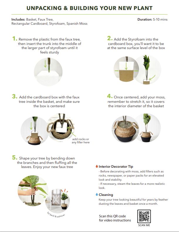 3’ Artificial Fiddle Leaf Fig Tree with Handmade Cotton & Jute Woven Planter DIY Kit - Set of 2-Parc Decor