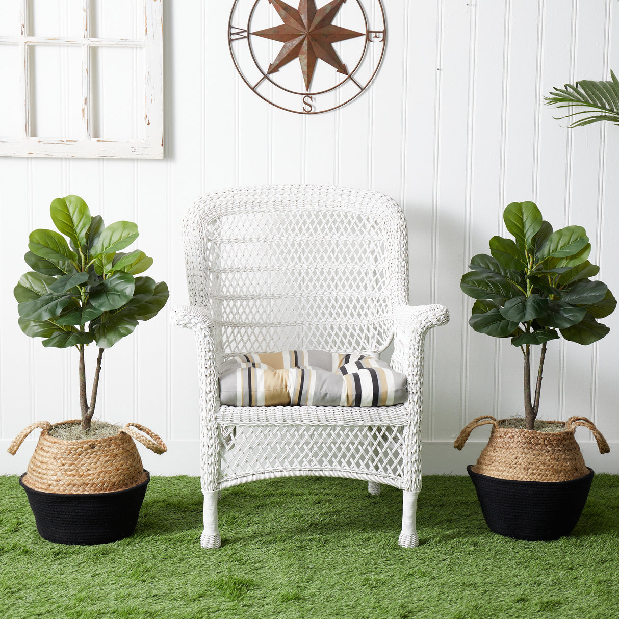 3’ Artificial Fiddle Leaf Fig Tree with Handmade Cotton & Jute Woven Planter DIY Kit - Set of 2-Parc Decor