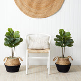 3’ Artificial Fiddle Leaf Fig Tree with Handmade Cotton & Jute Woven Planter DIY Kit - Set of 2-Parc Decor