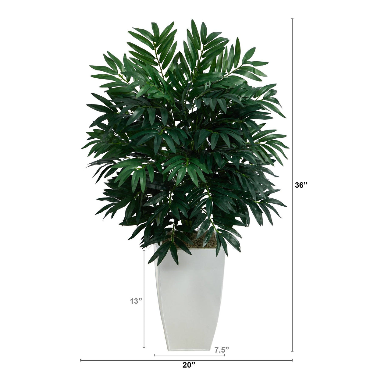 3’ Bamboo Palm Artificial Plant in White Metal Planter-Parc Decor